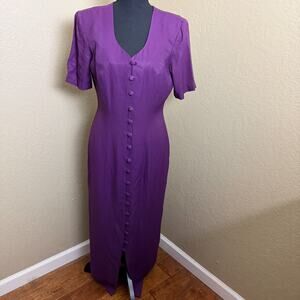 CDC Caren Desiree Company Purple Button Front Maxi Dress Short Sleeve Lined 8